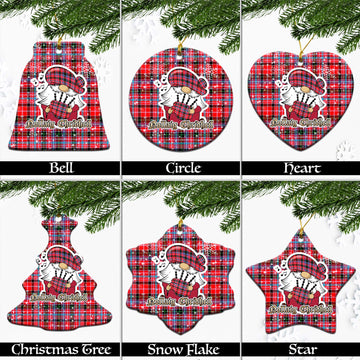 Udny Tartan Christmas Ceramic Ornaments with Scottish Gnome Playing Bagpipes