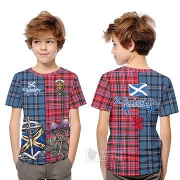 Udny Tartan Kid T-Shirt Happy St. Andrew's Day Half Tartan Style