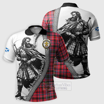 Udny Tartan Clan Crest Polo Shirt with Highlander Warrior Celtic Style