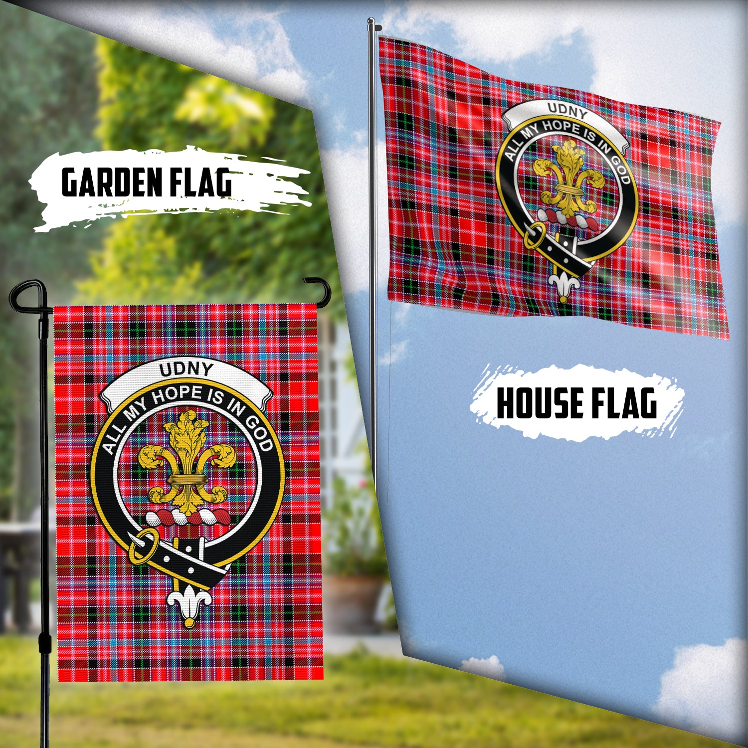 Udny Tartan Flag with Family Crest Garden Flag (Vertical) - Tartan Vibes Clothing