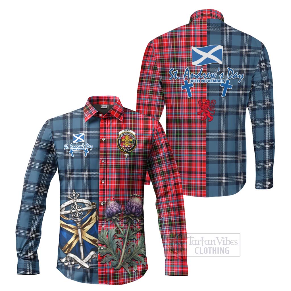 Tartan Vibes Clothing Udny Tartan Long Sleeve Button Shirt Happy St. Andrew's Day Half Tartan Style