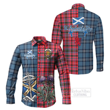 Udny Tartan Long Sleeve Button Shirt Happy St. Andrew's Day Half Tartan Style