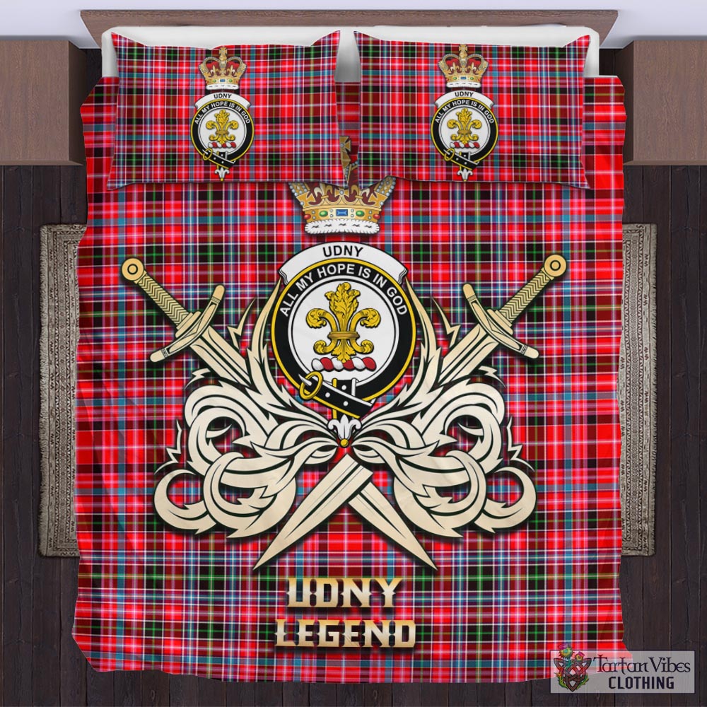 Tartan Vibes Clothing Udny Tartan Bedding Set with Clan Crest and the Golden Sword of Courageous Legacy