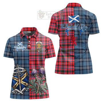 Udny Tartan Women's Polo Shirt Happy St. Andrew's Day Half Tartan Style