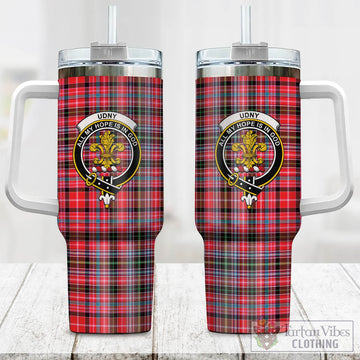 Udny Tartan Tumbler with Handle with Family Crest One Size 40 OZ - Tartan Vibes Clothing