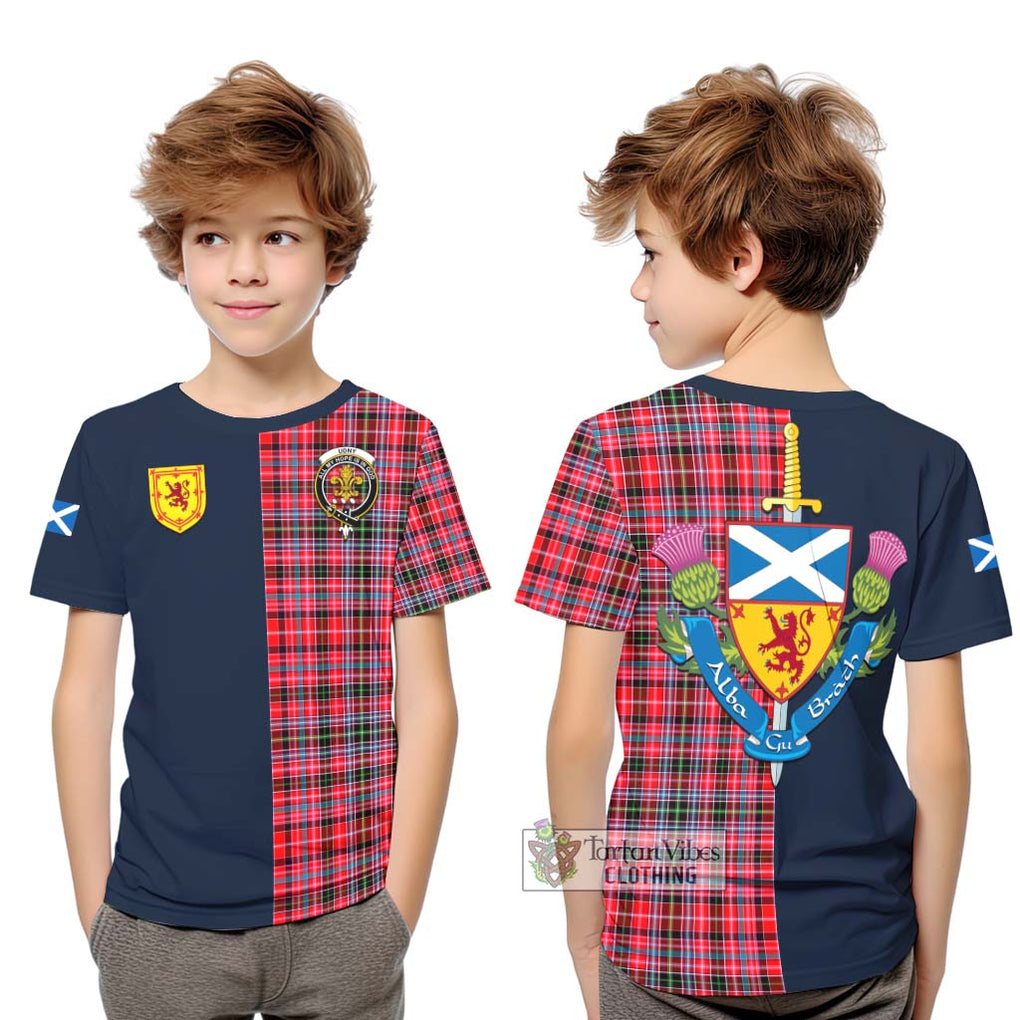 Tartan Vibes Clothing Udny Tartan Kid T-Shirt with Scottish Lion Royal Arm Half Style