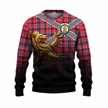 Udny Crest Tartan Knitted Sweater with Golden Lion Emblem Celtic Style Unisex - Tartan Vibes Clothing