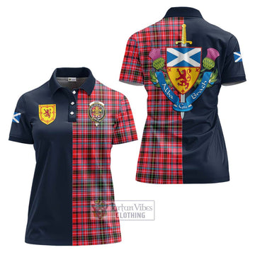 Udny Tartan Women's Polo Shirt Alba with Scottish Lion Royal Arm Half Style