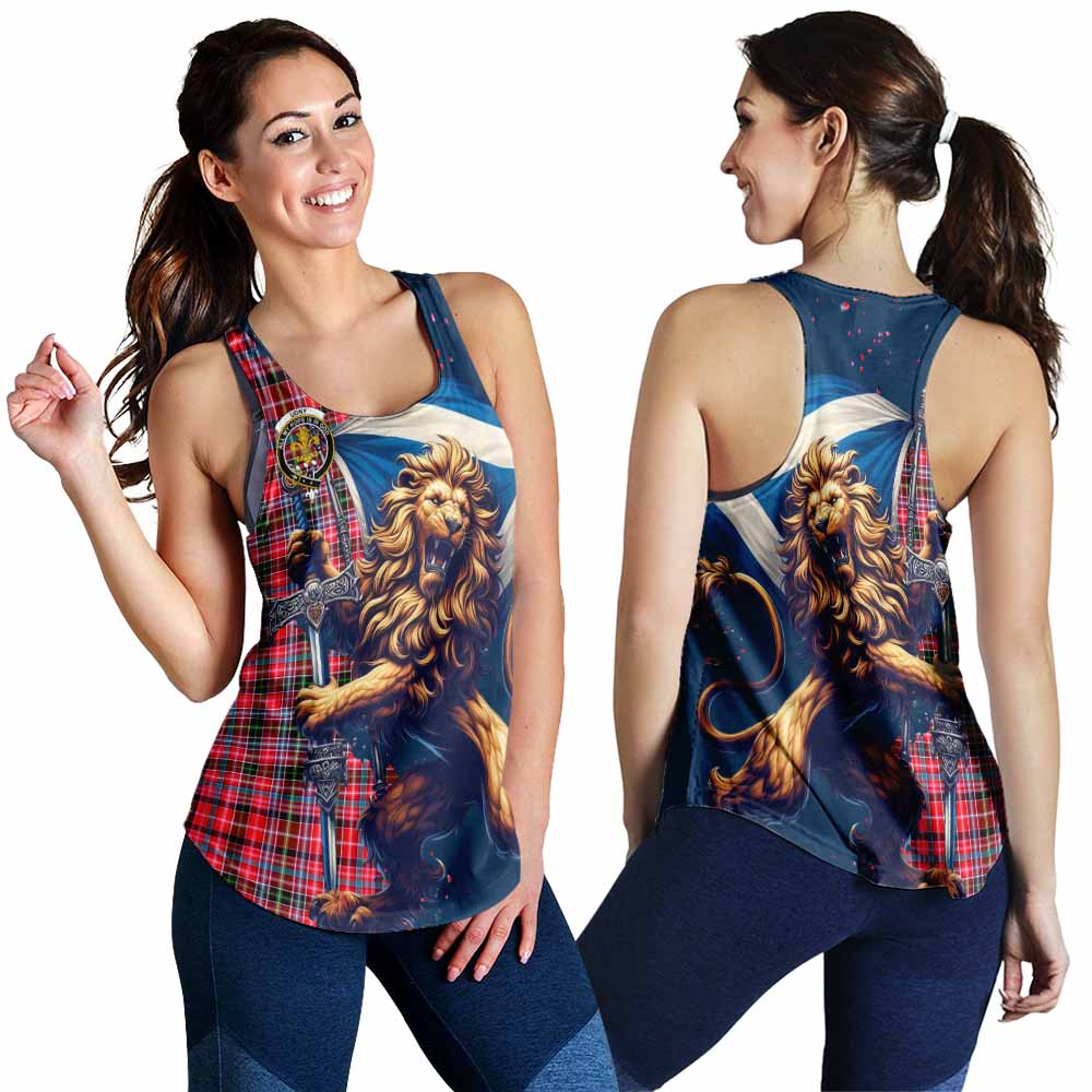 Tartan Vibes Clothing Udny Tartan Family Crest Women's Racerback Tanks with Scottish Majestic Lion