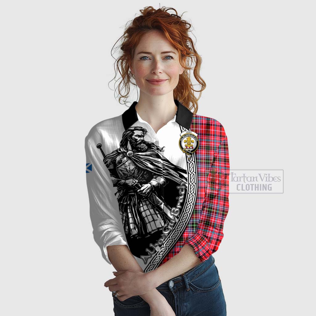 Tartan Vibes Clothing Udny Tartan Clan Crest Women's Casual Shirt with Highlander Warrior Celtic Style