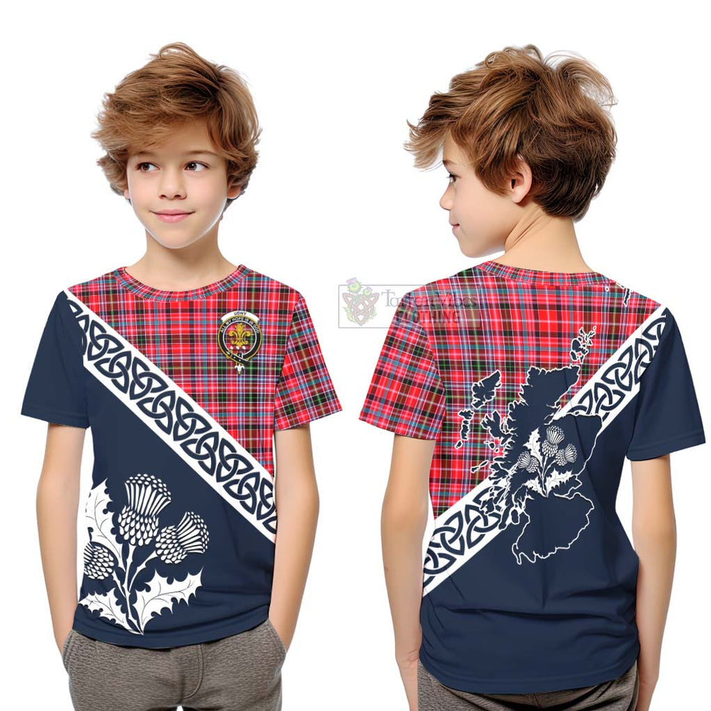 Tartan Vibes Clothing Udny Tartan Kid T-Shirt Featuring Thistle and Scotland Map