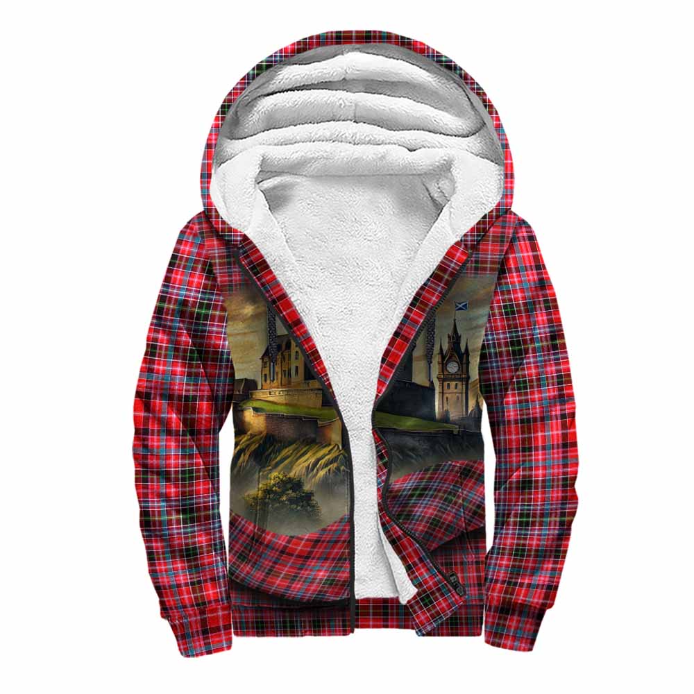 Udny Tartan Family Crest Sherpa Hoodie with Scottish Ancient Castle Style Unisex S - Tartan Vibes Clothing