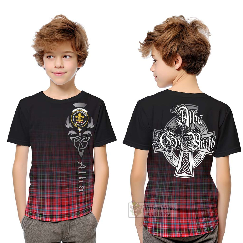 Tartan Vibes Clothing Udny Tartan Kid T-Shirt Featuring Alba Gu Brath Family Crest Celtic Inspired