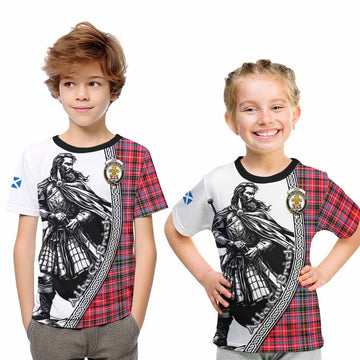 Udny Tartan Clan Crest Kid T-Shirt with Highlander Warrior Celtic Style