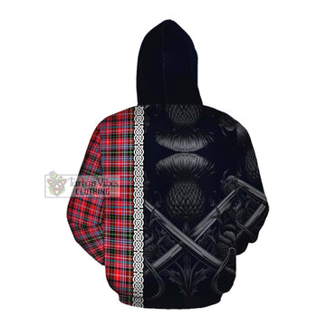 Udny Tartan Cotton Hoodie with Family Crest Cross Sword Thistle Celtic Vibes Pullover Hoodie - Tartan Vibes Clothing