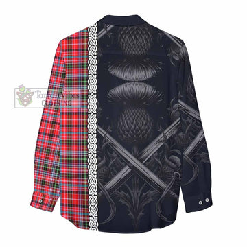 Udny Tartan Women's Casual Shirt with Family Crest Cross Sword Thistle Celtic Vibes - Tartan Vibes Clothing