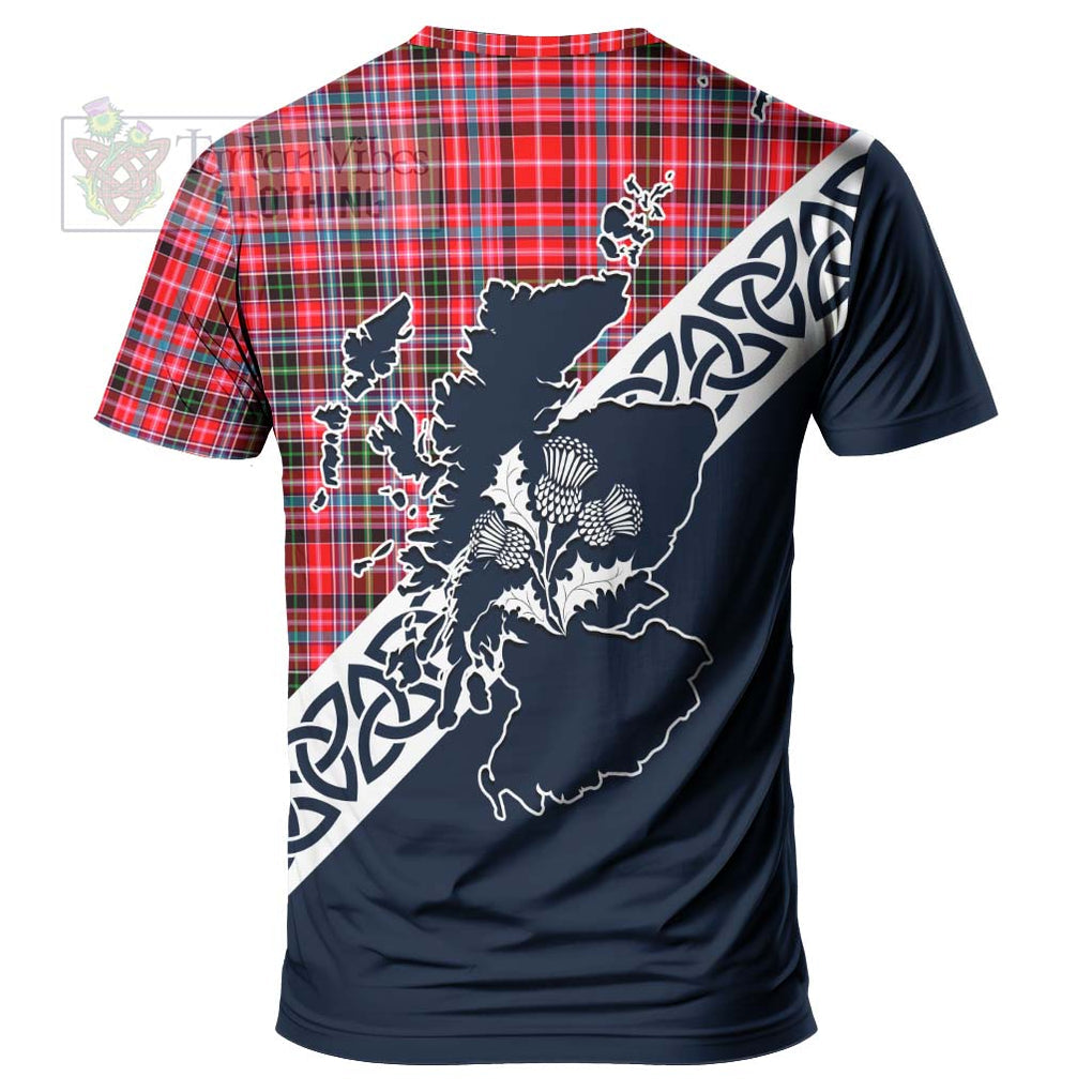 Udny Tartan T-Shirt Featuring Thistle and Scotland Map - Tartanvibesclothing Store