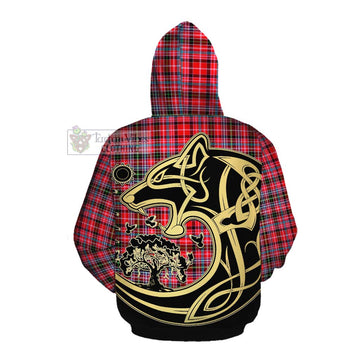 Udny Tartan Cotton Hoodie with Family Crest Celtic Wolf Style Pullover Hoodie - Tartan Vibes Clothing