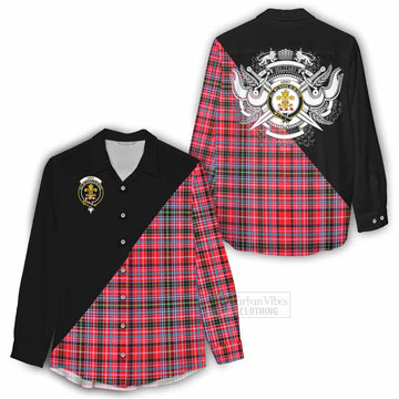 Udny Tartan Women's Casual Shirt with Family Crest and Military Logo Style