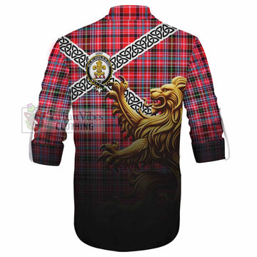 Udny Crest Tartan Ghillie Kilt Shirt with Golden Lion Emblem Celtic Style - Tartan Vibes Clothing