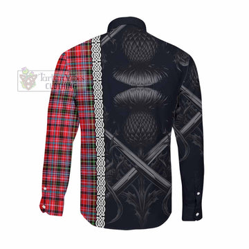 Udny Tartan Long Sleeve Button Shirt with Family Crest Cross Sword Thistle Celtic Vibes Men's Shirt - Tartan Vibes Clothing