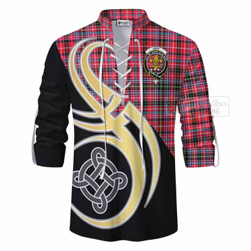 Udny Tartan Ghillie Kilt Shirt with Family Crest and Celtic Symbol Style - Tartan Vibes Clothing