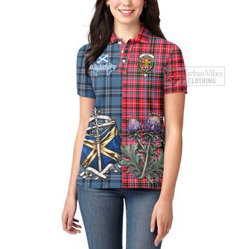 Udny Tartan Women's Polo Shirt Happy St. Andrew's Day Half Tartan Style