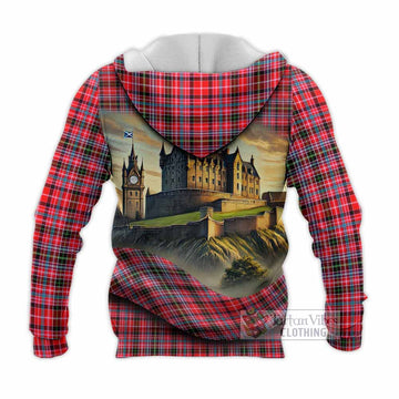 Udny Tartan Family Crest Knitted Hoodie with Scottish Ancient Castle Style - Tartan Vibes Clothing