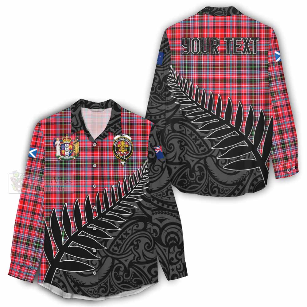 Tartan Vibes Clothing Udny Crest Tartan Women's Casual Shirt with New Zealand Silver Fern Half Style