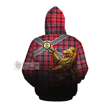 Udny Crest Tartan Cotton Hoodie with Golden Lion Emblem Celtic Style Pullover Hoodie - Tartan Vibes Clothing