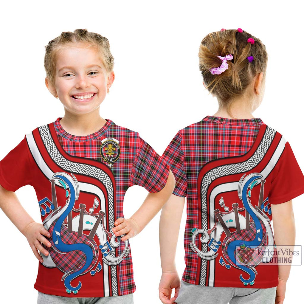 Tartan Vibes Clothing Udny Tartan Kid T-Shirt with Epic Bagpipe Style