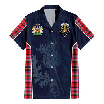 Udny Tartan Short Sleeve Button Up Shirt with Family Crest and Scottish Thistle Vibes Sport Style