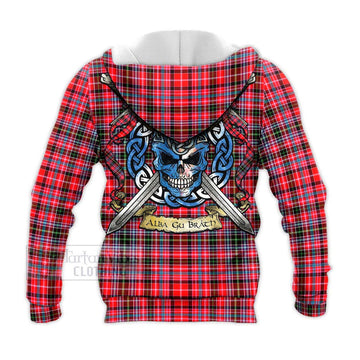 Udny Tartan Knitted Hoodie with Family Crest Celtic Skull Style