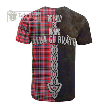 Udny Tartan Family Crest Cotton T-shirt Alba Gu Brath Be Brave Lion Ancient Style - Tartan Vibes Clothing