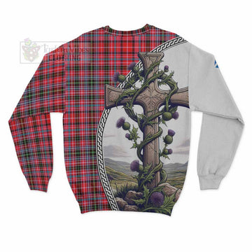 Udny Tartan Sweatshirt with Family Crest and St. Andrew's Cross Accented by Thistle Vines