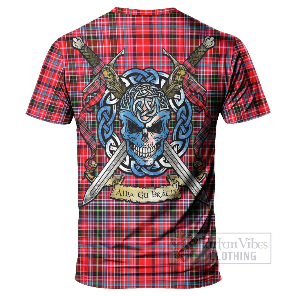 Tartan Vibes Clothing Udny Tartan T-Shirt with Family Crest Celtic Skull Style