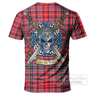 Udny Tartan T-Shirt with Family Crest Celtic Skull Style