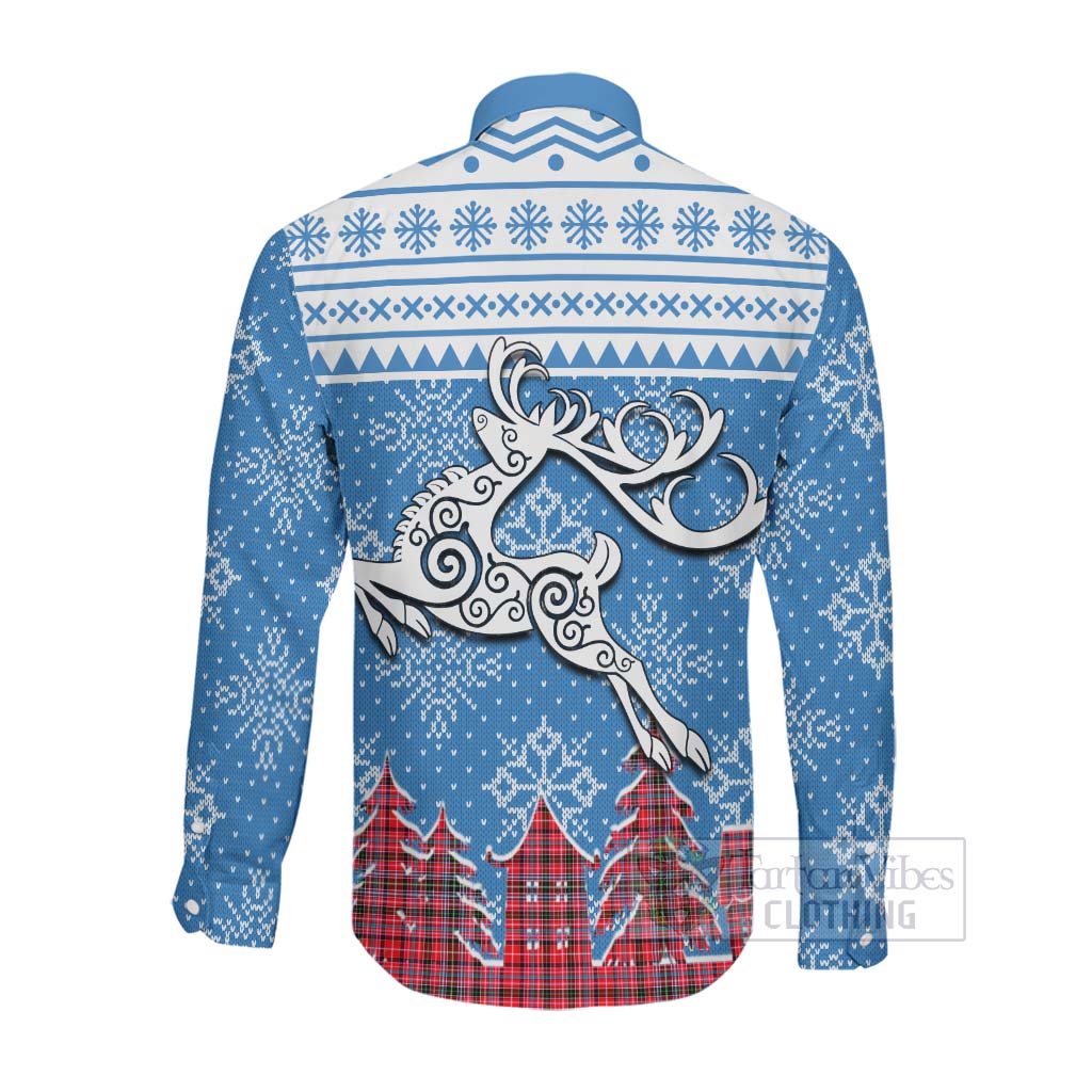 Tartan Vibes Clothing Udny Clan Christmas Long Sleeve Button Shirt Celtic Reindeer Style