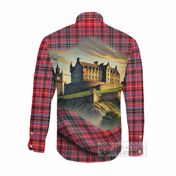 Udny Tartan Family Crest Long Sleeve Button Shirt with Scottish Ancient Castle Style Men's Shirt - Tartan Vibes Clothing