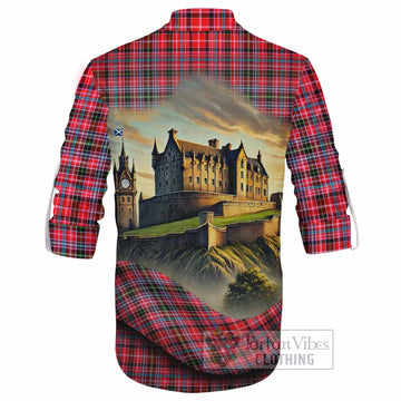 Udny Tartan Family Crest Ghillie Kilt Shirt with Scottish Ancient Castle Style - Tartan Vibes Clothing