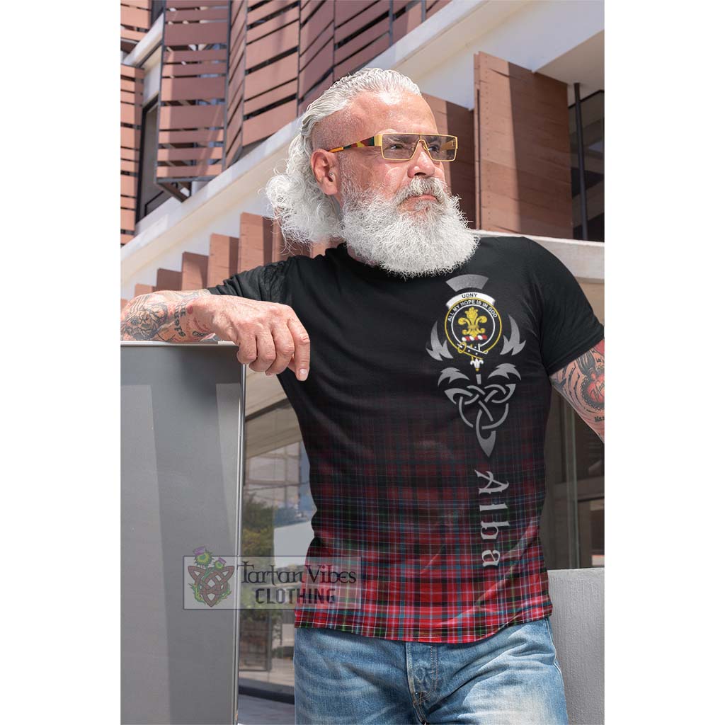 Tartan Vibes Clothing Udny Tartan Cotton T-shirt Featuring Alba Gu Brath Family Crest Celtic Inspired