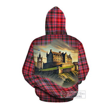 Udny Tartan Family Crest Cotton Hoodie with Scottish Ancient Castle Style Pullover Hoodie - Tartan Vibes Clothing