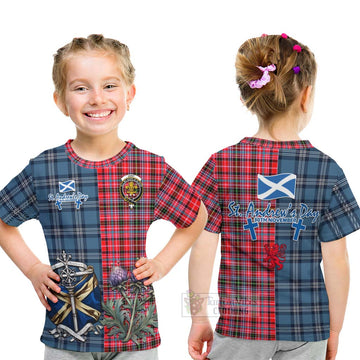 Udny Tartan Kid T-Shirt Happy St. Andrew's Day Half Tartan Style