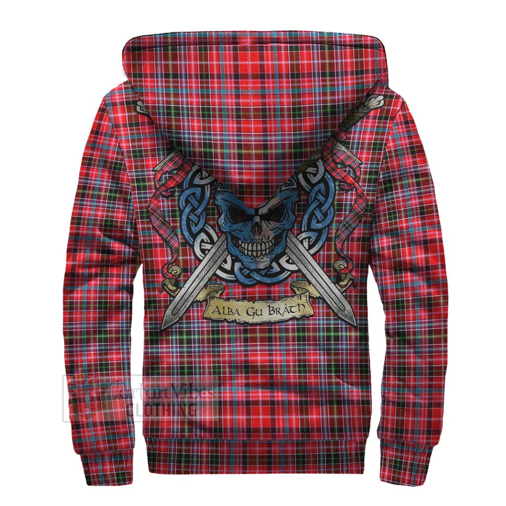 Tartan Vibes Clothing Udny Tartan Sherpa Hoodie with Family Crest Celtic Skull Style