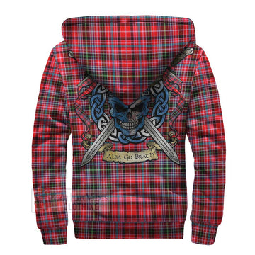 Udny Tartan Sherpa Hoodie with Family Crest Celtic Skull Style