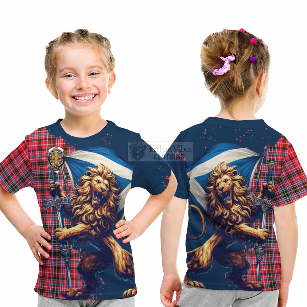 Tartan Vibes Clothing Udny Tartan Family Crest Kid T-Shirt with Scottish Majestic Lion