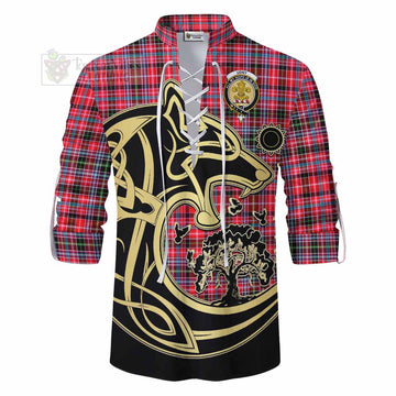 Udny Tartan Ghillie Kilt Shirt with Family Crest Celtic Wolf Style - Tartan Vibes Clothing