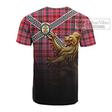 Udny Crest Tartan Cotton T-shirt with Golden Lion Emblem Celtic Style - Tartan Vibes Clothing