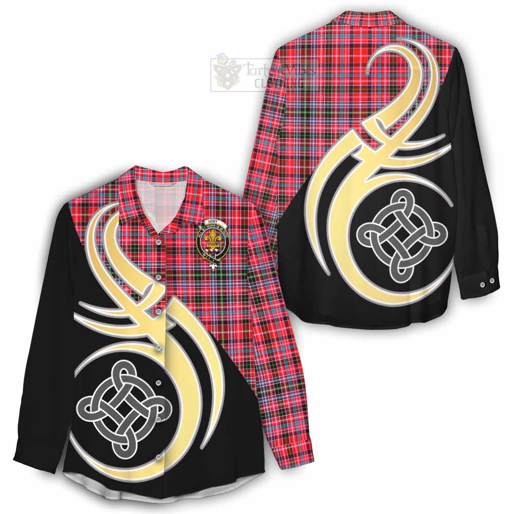 Tartan Vibes Clothing Udny Tartan Women's Casual Shirt with Family Crest and Celtic Symbol Style