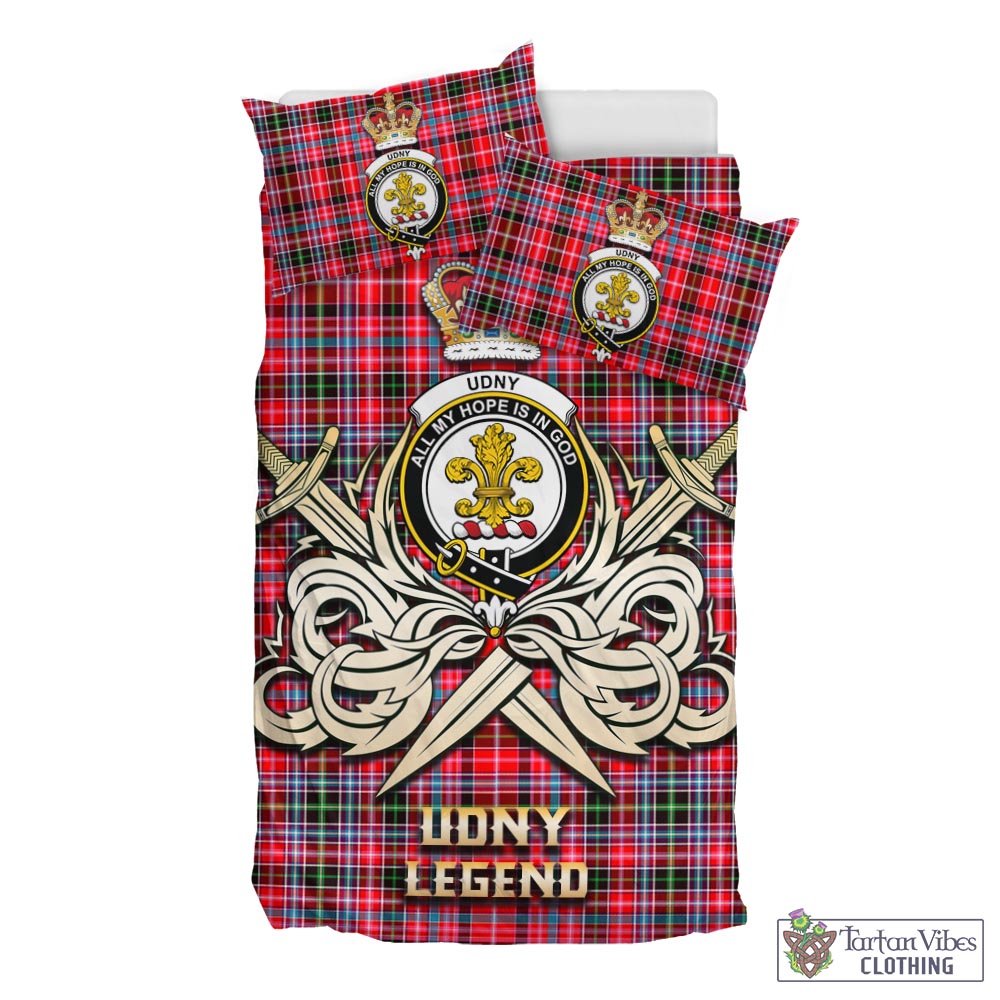 Tartan Vibes Clothing Udny Tartan Bedding Set with Clan Crest and the Golden Sword of Courageous Legacy